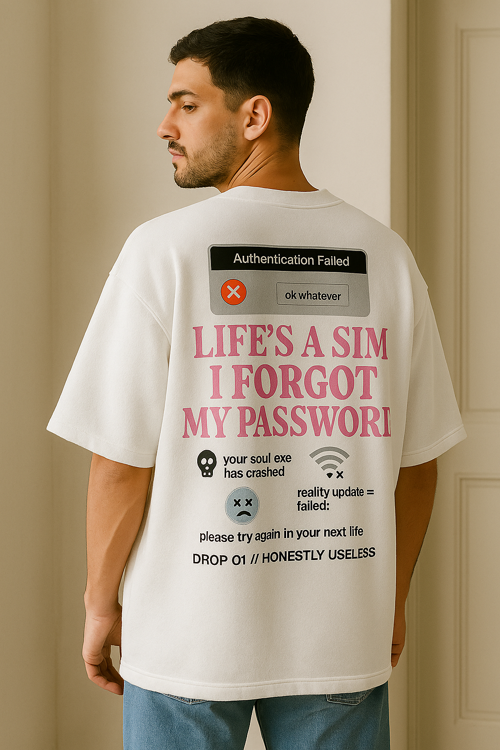 “LIFE’S A SIM” — Heavyweight Terry Oversized Tee [Drop 01: Honestly Useless]